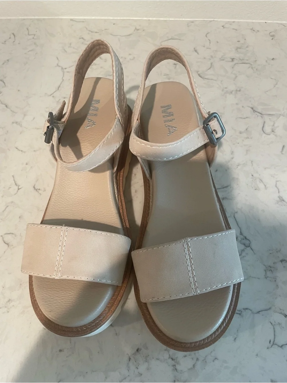 MIA Beige Platform Wedge Sandals